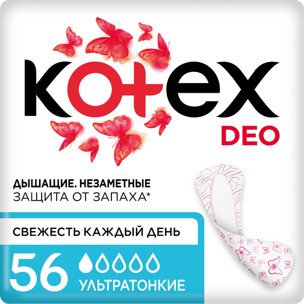 Купить ежедневные прокладки Kotex Ультратонкие Deo 56 шт., цены на Мегамаркет | Артикул: 100027387853