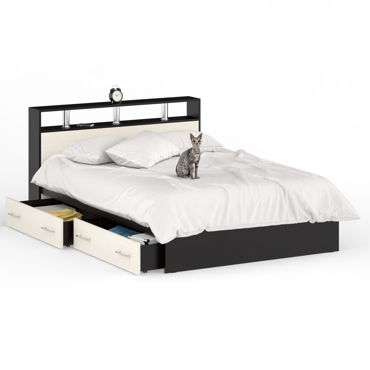 Кровать с ящиками Камелия 1400+Осн венге/дуб лоредо, 144х204х88 см