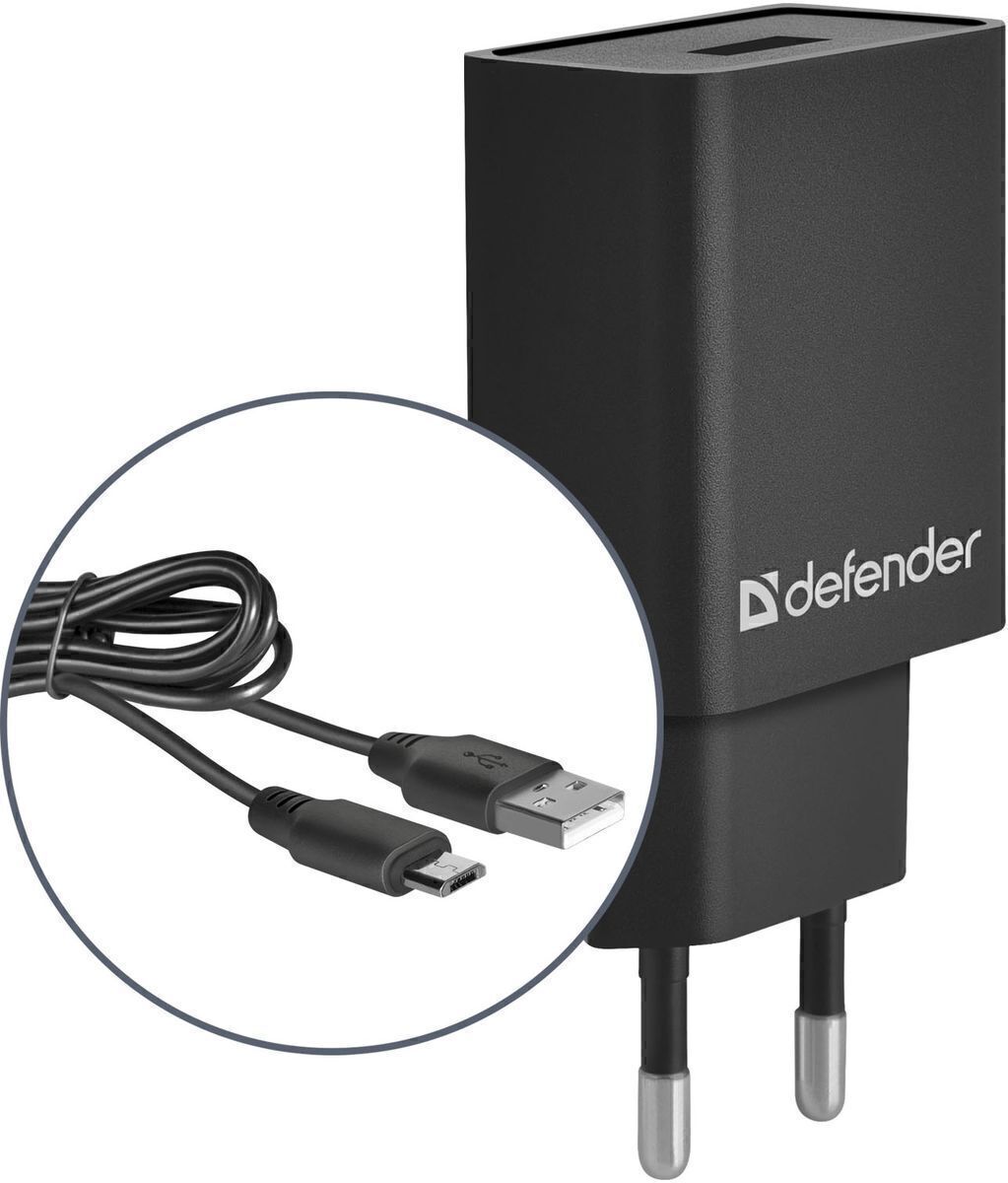 Сетевое зарядное устройство для телефона Defender 1xUSB 5V/2.1А+кабель micro -USB, черный, купить в Москве, цены в интернет-магазинах на Мегамаркет