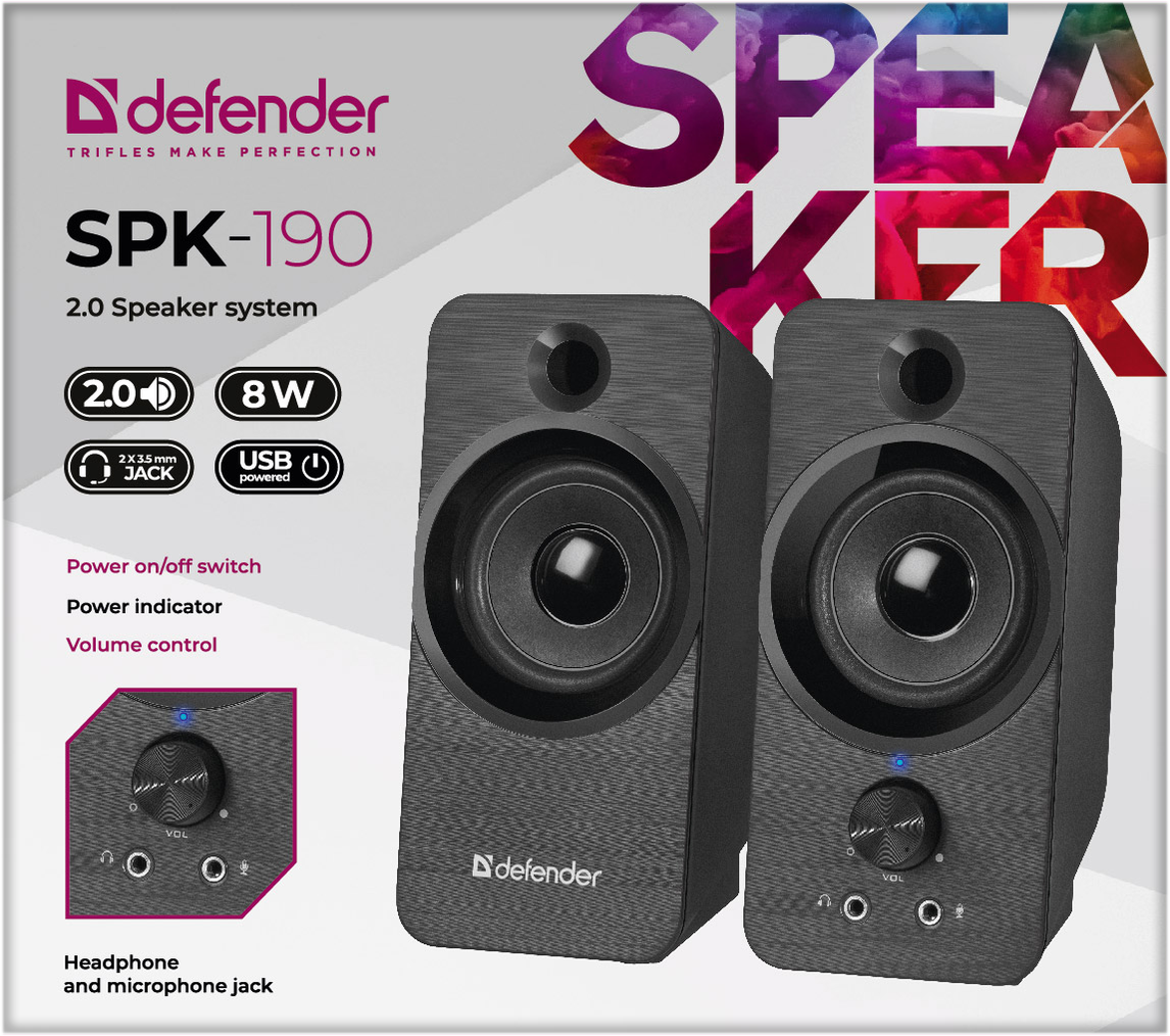 Колонки компьютерные Defender SPK-190 Black (65190) - отзывы покупателей на  маркетплейсе Мегамаркет | Артикул: 100025633683