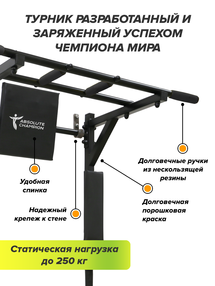 Турник/брусья/пресс 3 в 1 Absolute Champion Атлет черный - купить в Москве,  цены на Мегамаркет | 600000073324