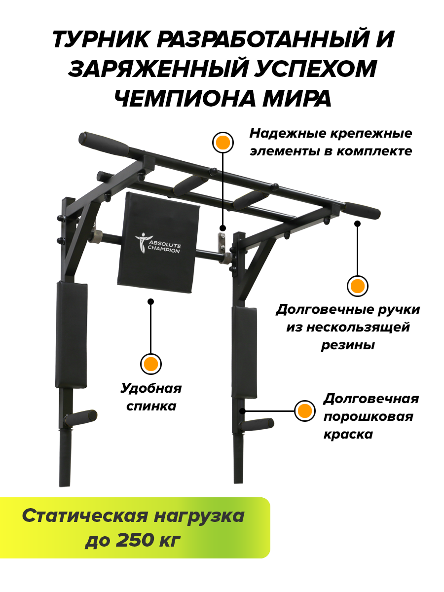 Турник/брусья/пресс 3 в 1 Absolute Champion Атлет черный - купить в Москве,  цены на Мегамаркет | 600000073324