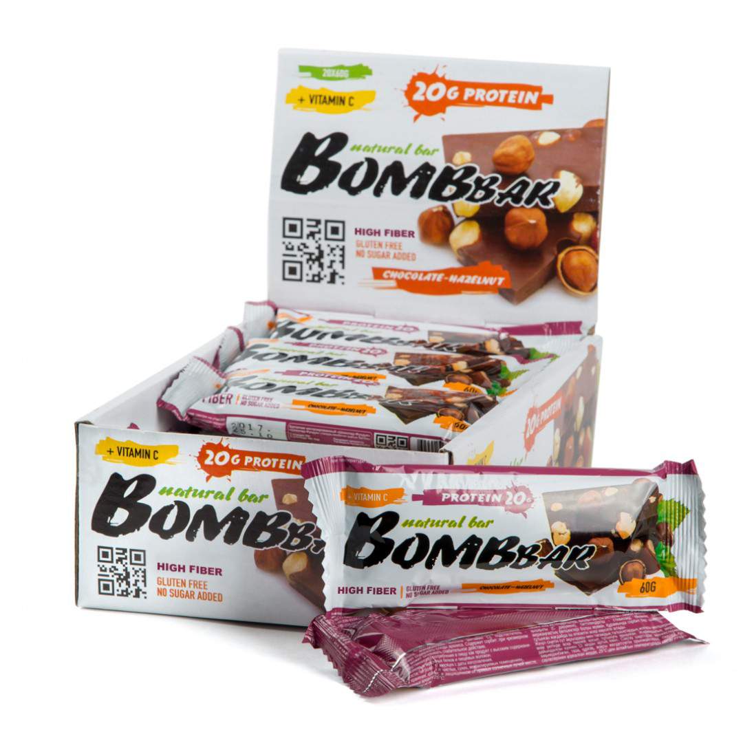 Купить батончик Bombbar протеиновый шоколад-фундук 60 г, цены на Мегамаркет | Артикул: 100050498443