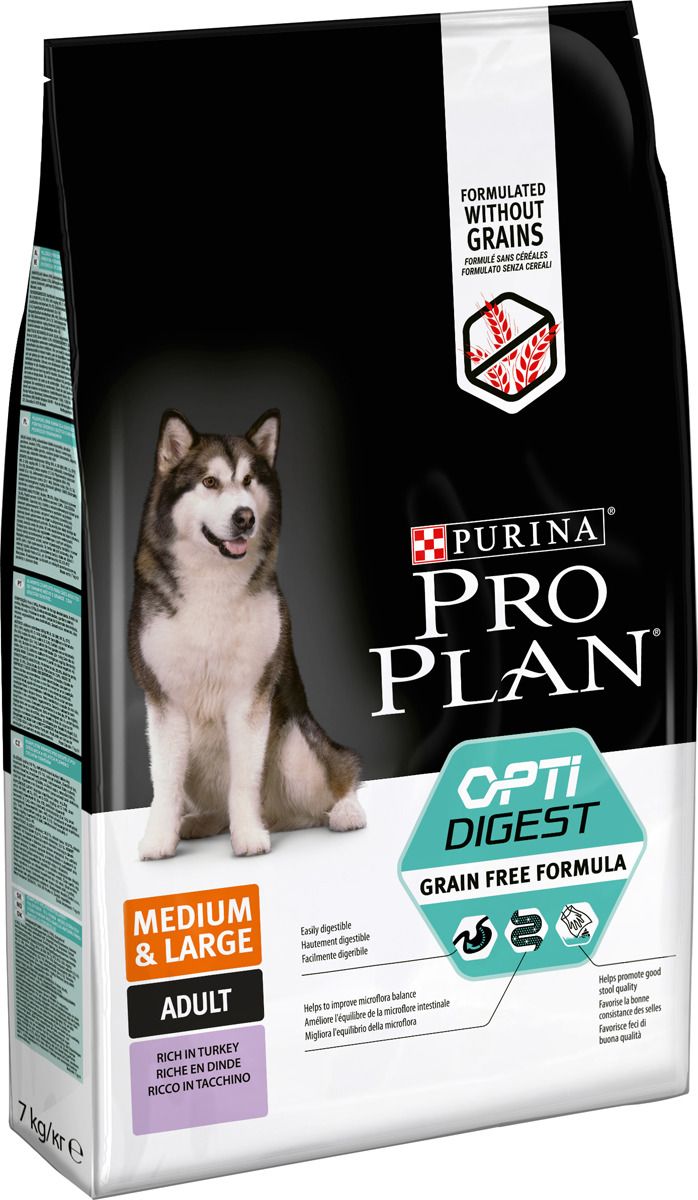 Сухой корм для собак PRO PLAN OptiDigest Medium & Large Adult Grain Free, индейка, 7кг
