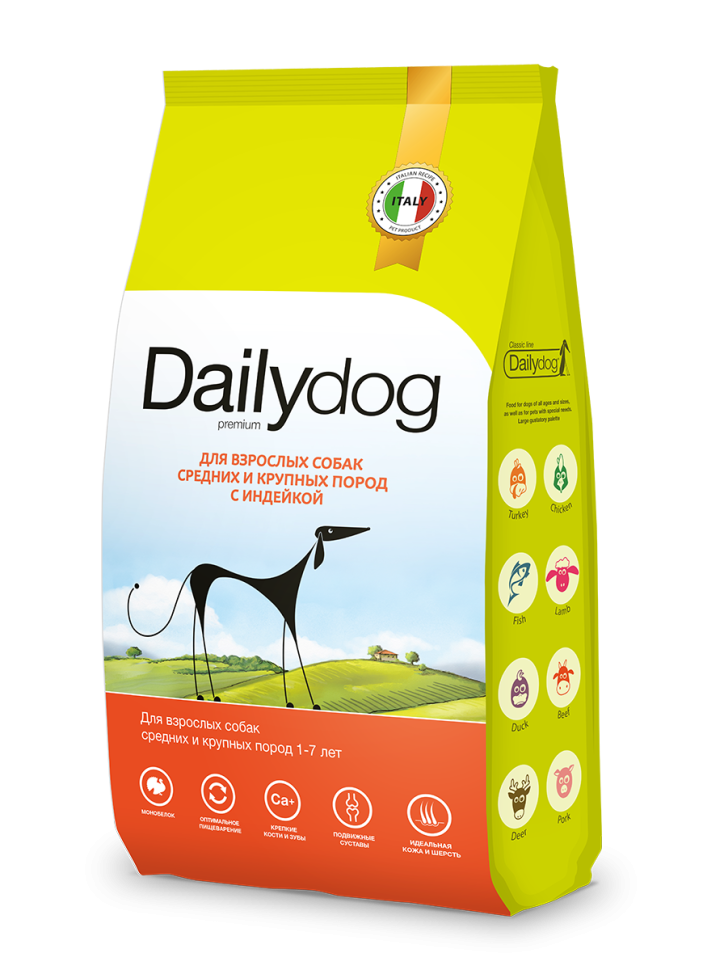 Купить сухой корм для собак Dailydog, для средних и крупных пород, с индейкой, 12 кг, цены на Мегамаркет | Артикул: 600018692634