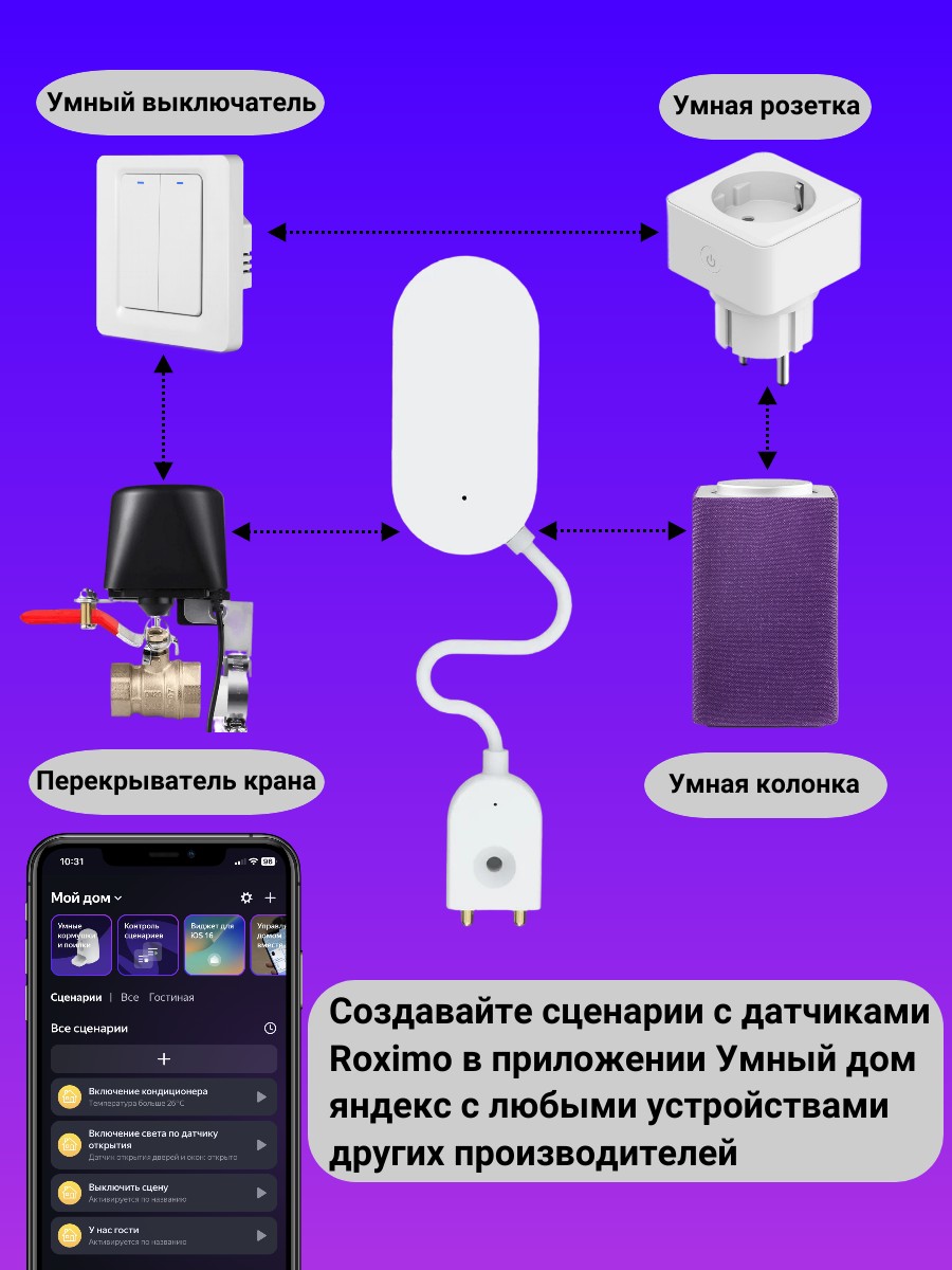 Умный Zigbee датчик протечки воды ROXIMO SZW08 купить в интернет-магазине,  цены на Мегамаркет