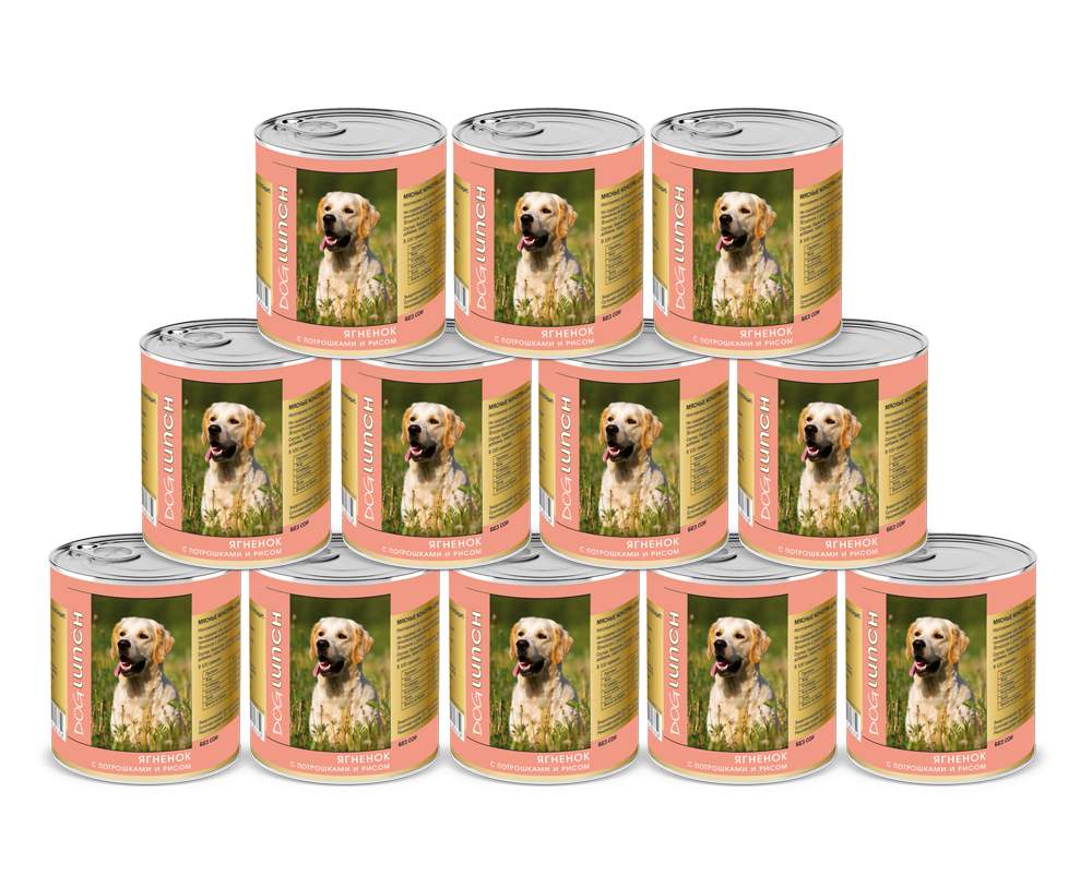 Консервы для собак Dog Lunch, ягненок с потрошками и рисом, 12шт, 750г