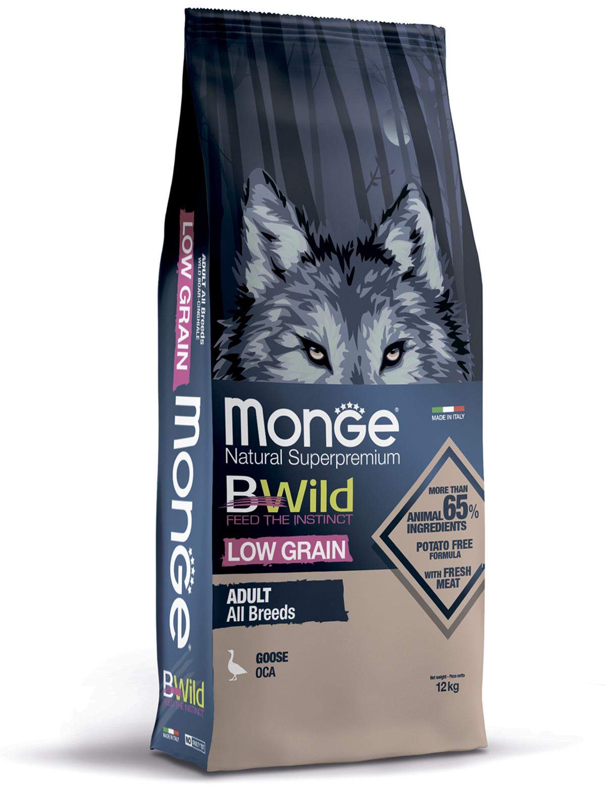 Купить сухой корм для собак Monge ,Dog BWild Low Grain низкозерновой из мяса гуся, 12кг, цены на Мегамаркет | Артикул: 600002484120