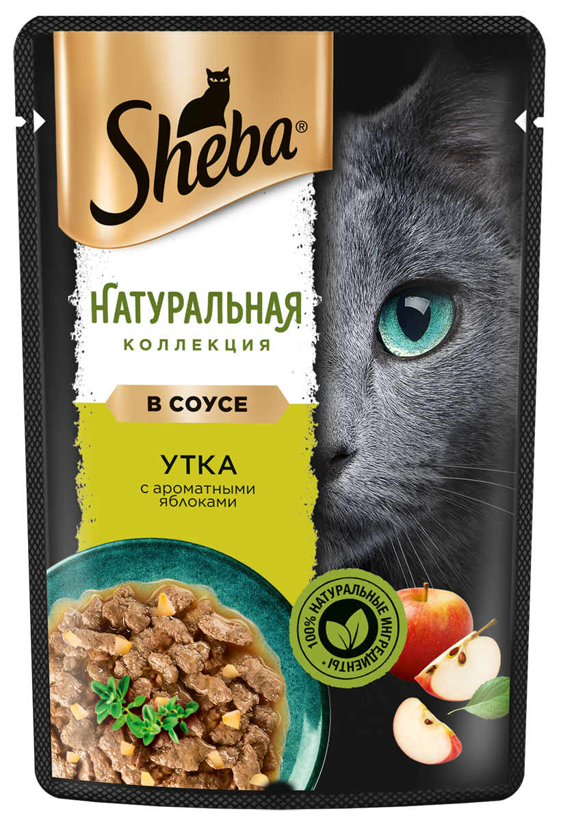 Корм влажный Sheba Натуральная коллекция для кошек, с уткой и добавлением яблок, 75 г - купить в АШАН - Купер, цена на Мегамаркет