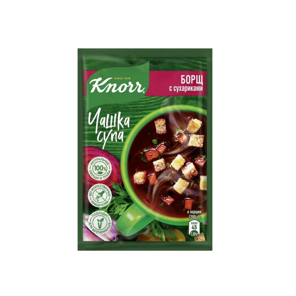 Купить суп KNORR ЧАШКА БОРЩ С СУХАРИКАМИ СУХАЯ СМЕСЬ, 30 шт x 14,80 Г, цены на Мегамаркет | Артикул: 100034581314