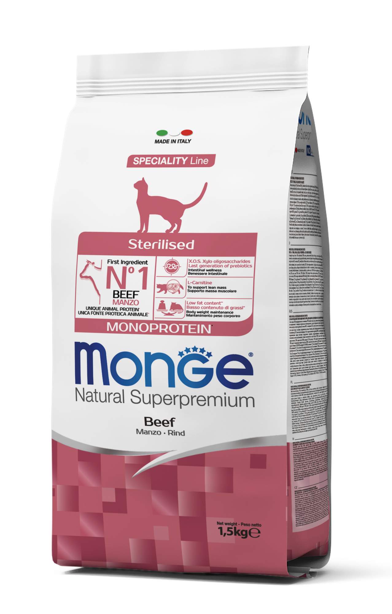 Сухой корм для кошек Monge Cat Monoprotein Sterilised Beef , говядина, 1.5кг