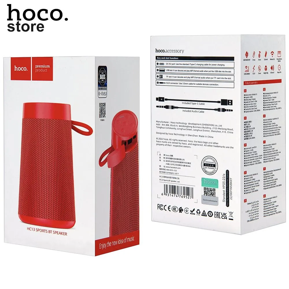 Bluetooth колонка Hoco HC13 BT5.0/2400mAh/4ч/10Вт/TF/FM/USB/AUX красный,  купить в Москве, цены в интернет-магазинах на Мегамаркет