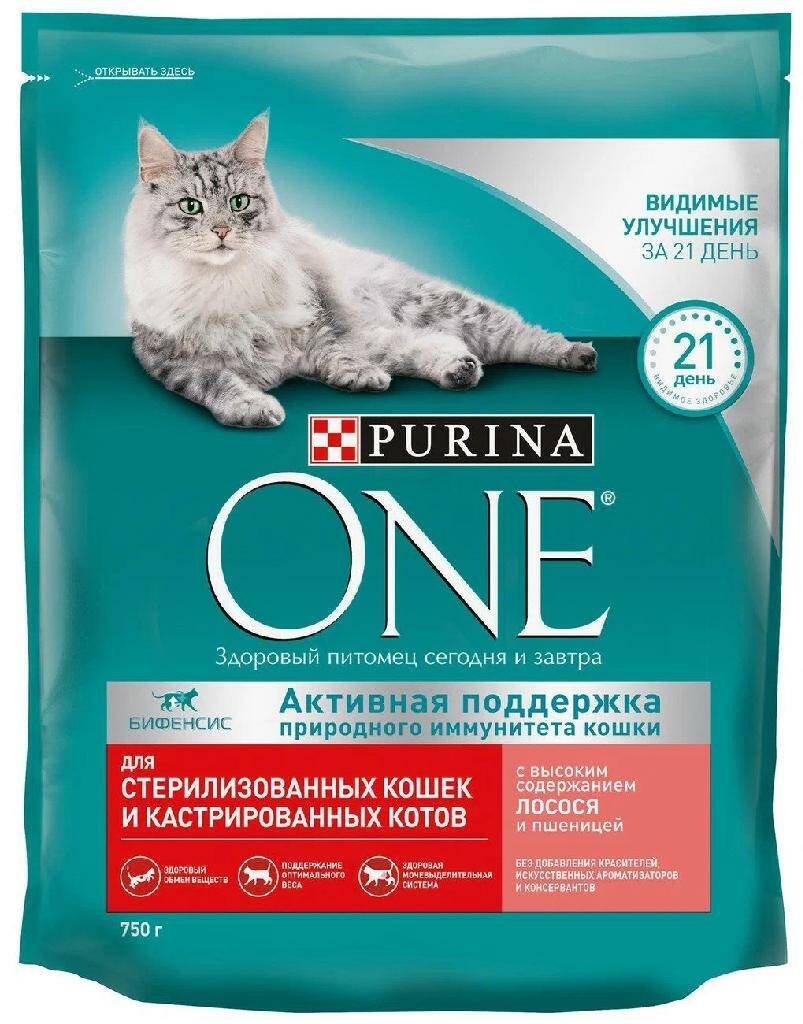 Купить сухой корм для кошек Purinа One, для стерилизованных, лосось, пшеница, 750 г, цены на Мегамаркет | Артикул: 100050843090