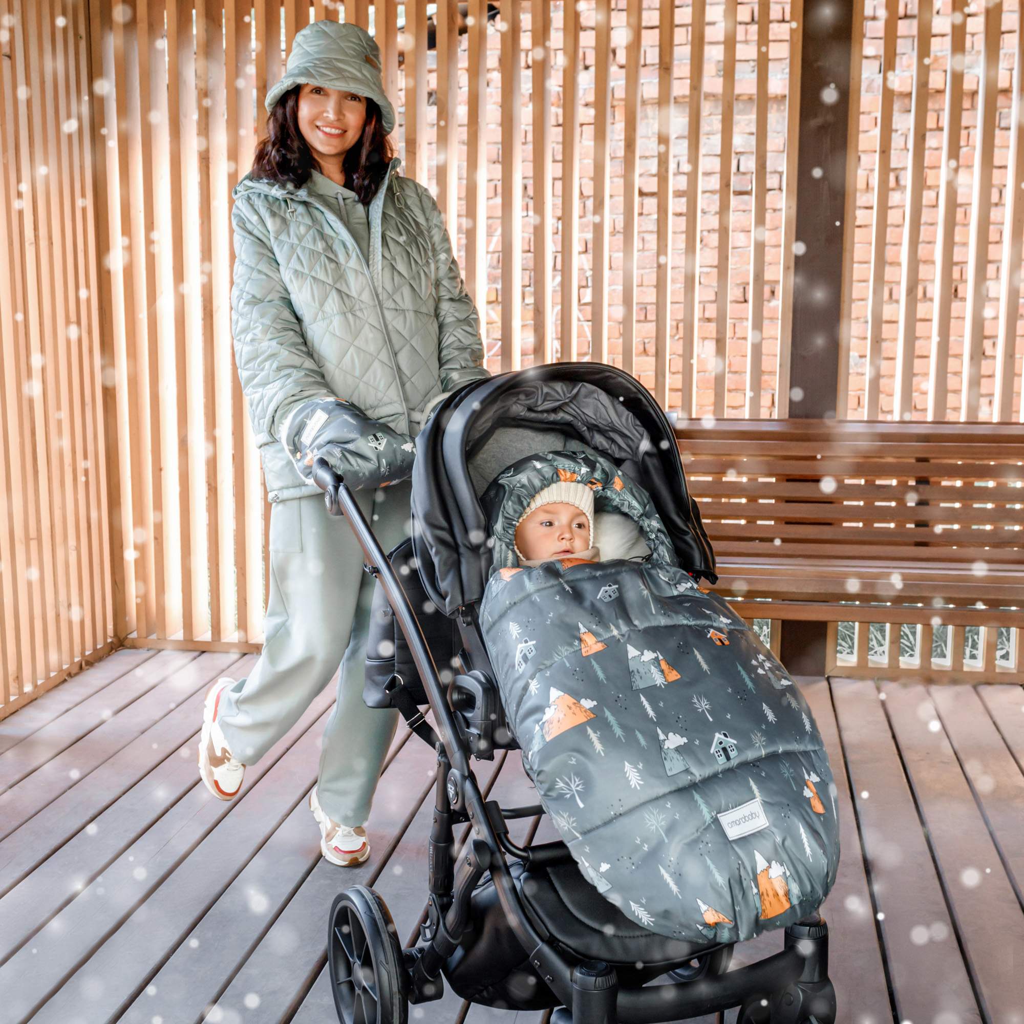 Купить конверт зимний меховой AMAROBABY Snowy Travel Горы, серый, 105 см,  цены на Мегамаркет | Артикул: 600002356795