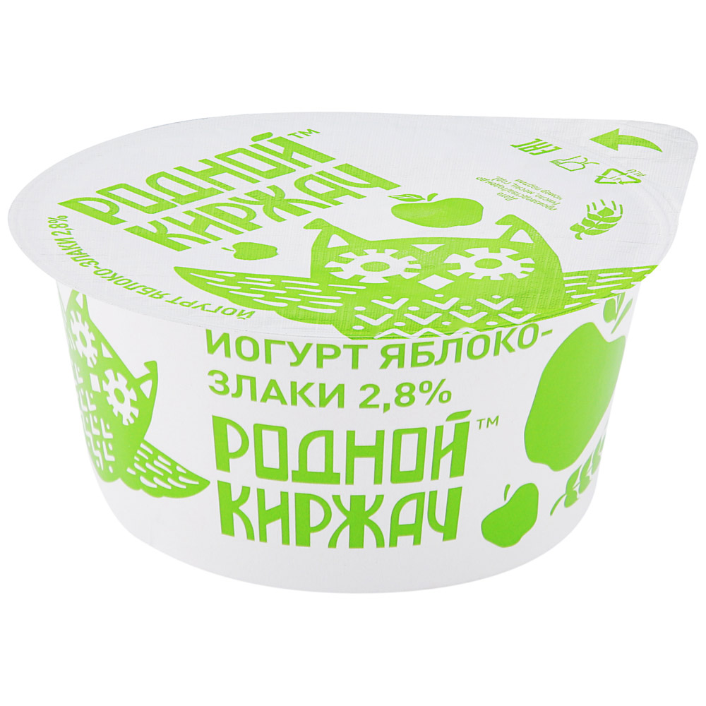 Купить йогурт Родной Киржач Яблоко-злаки 2,8% БЗМЖ 150 г, цены на  Мегамаркет | Артикул: 100029958067