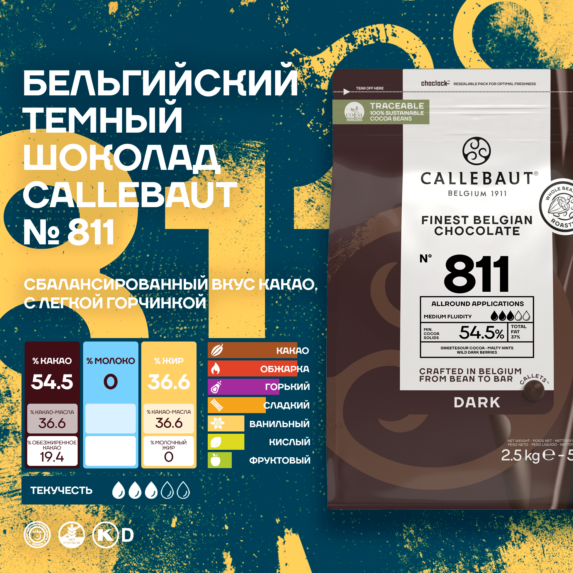 Бельгийский темный шоколад Callebaut №811 54,5% 2,5 кг - купить в Москве, цены на Мегамаркет | 600001542043