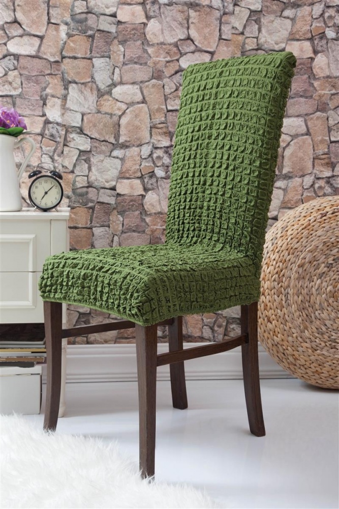Чехлы на стулья без оборки Venera, зеленый, комплект 6 штук
