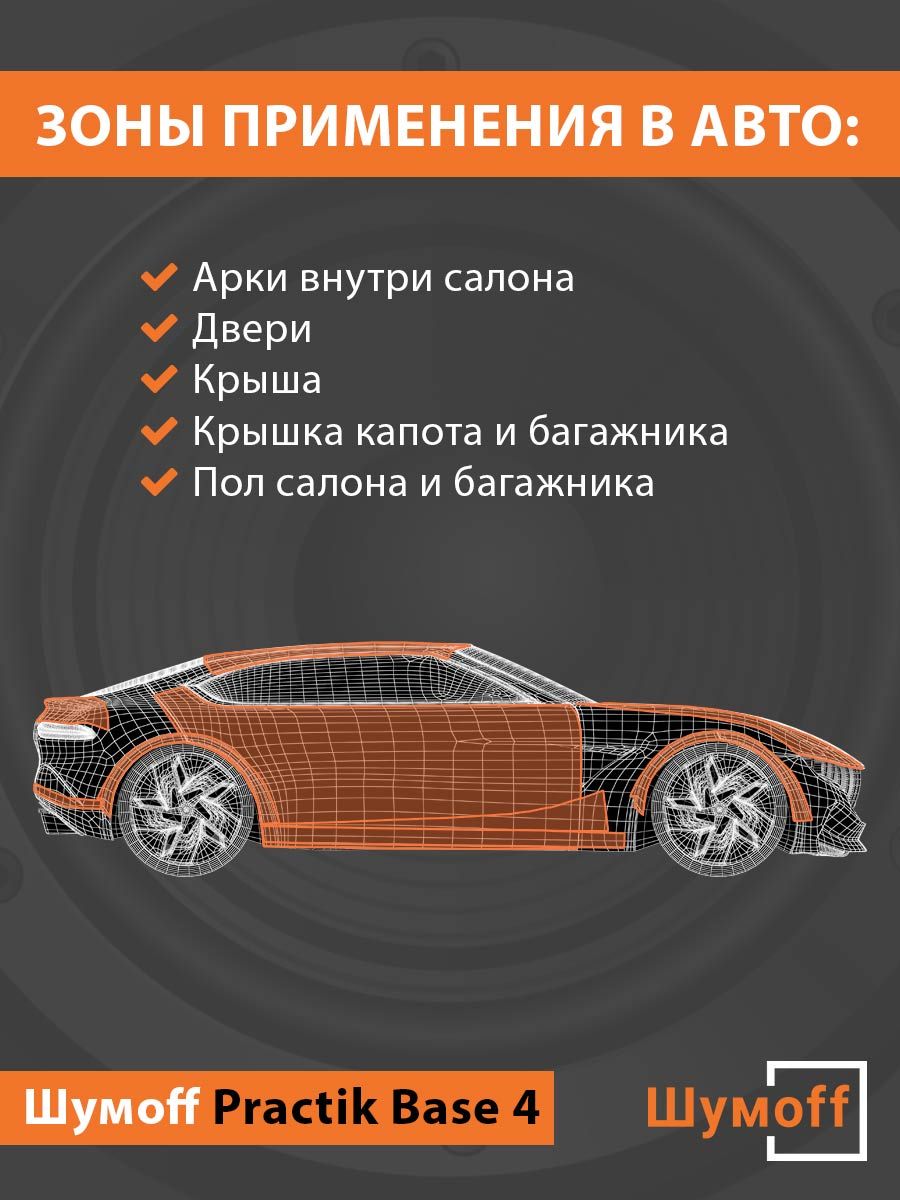 Купить тепло-звукоизоляция для авто Шумофф Base 4 (2 листа) 75х56 см  черный, цены на Мегамаркет | Артикул: 600012040243