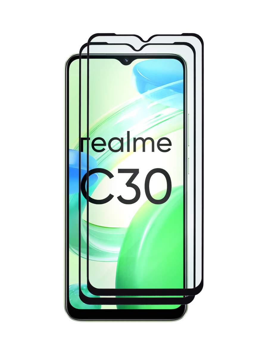 Комплект защитных стекол для Realme C30, C31, C35 полноэкранное, с рамкой,  2 шт - отзывы покупателей на Мегамаркет