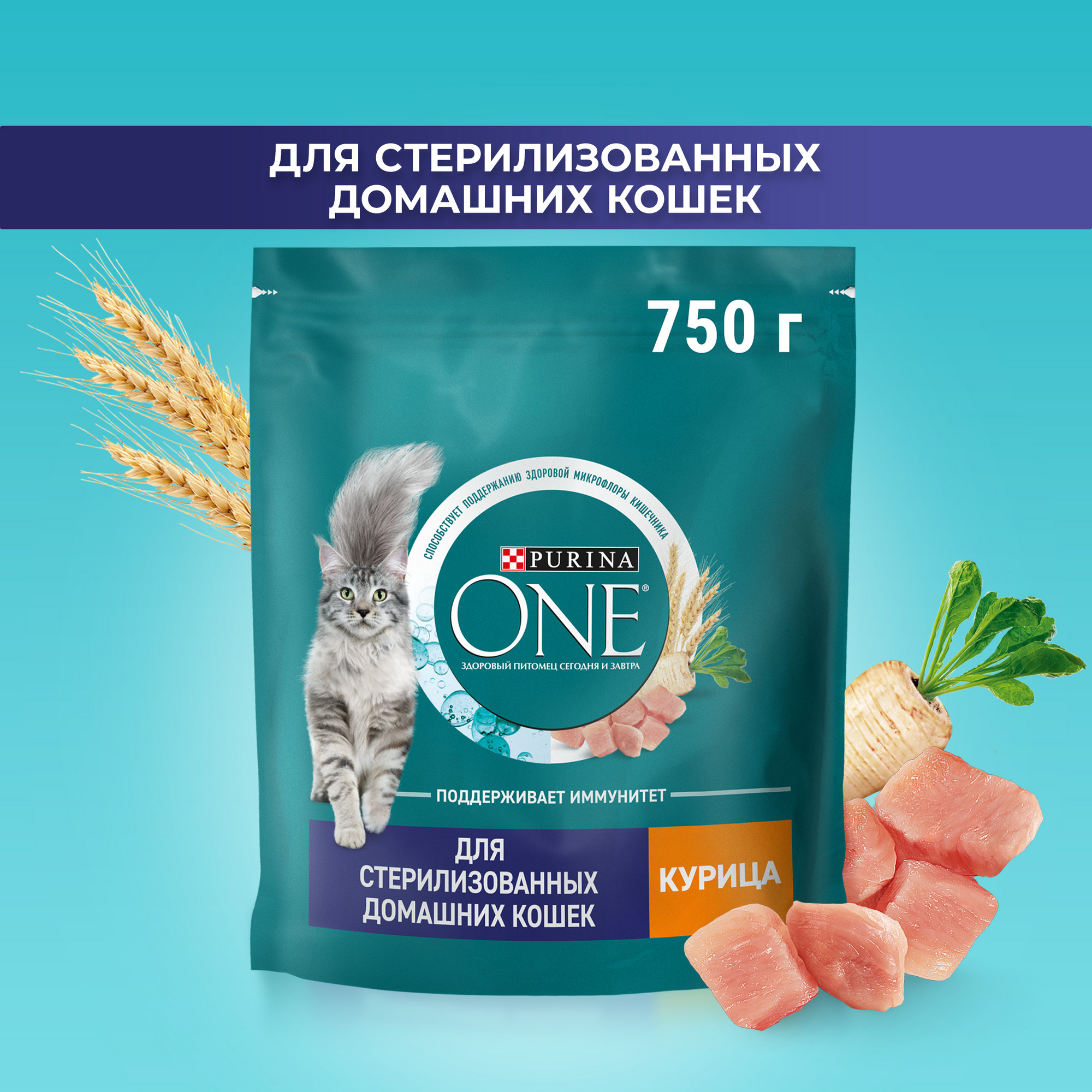 Купить сухой корм для кошек Purina ONE для стерилизованных с курицей и цельными злаками, 750 г, цены на Мегамаркет | Артикул: 100024263812