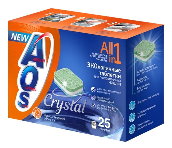 Капсулы AOS Crystal Complete для посудомоечных машин 25 шт - купить в Москве, цены на Мегамаркет | 100032146481