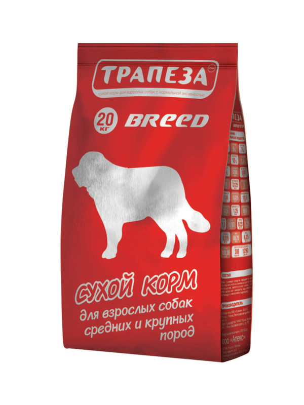 Сухой корм для собак Трапеза Breed, для средних и крупных пород, мясное ассорти, 20кг - купить в ИП Кузюк Мария Викторовна, цена на Мегамаркет