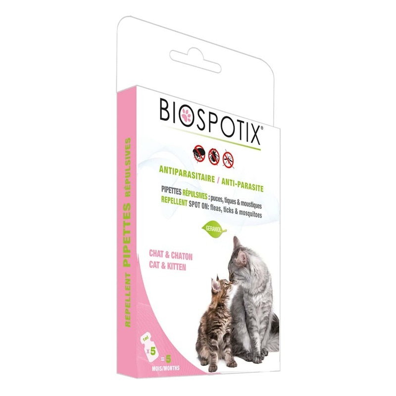 Капли для кошек против блох, вшей, клещей, комаров Biospotix Cat Spot, 5 пипеток, 1 мл