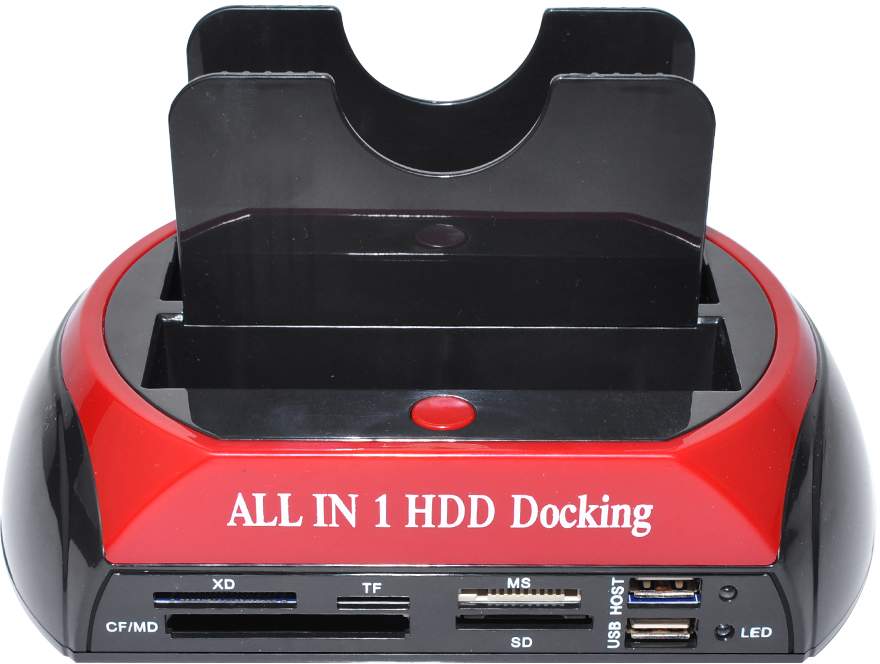 Док-станция GSMIN 2xSATA (USB 2.0, USB 3.0, XD, TF, MS, SD, CF/MD) (Черно-красный)