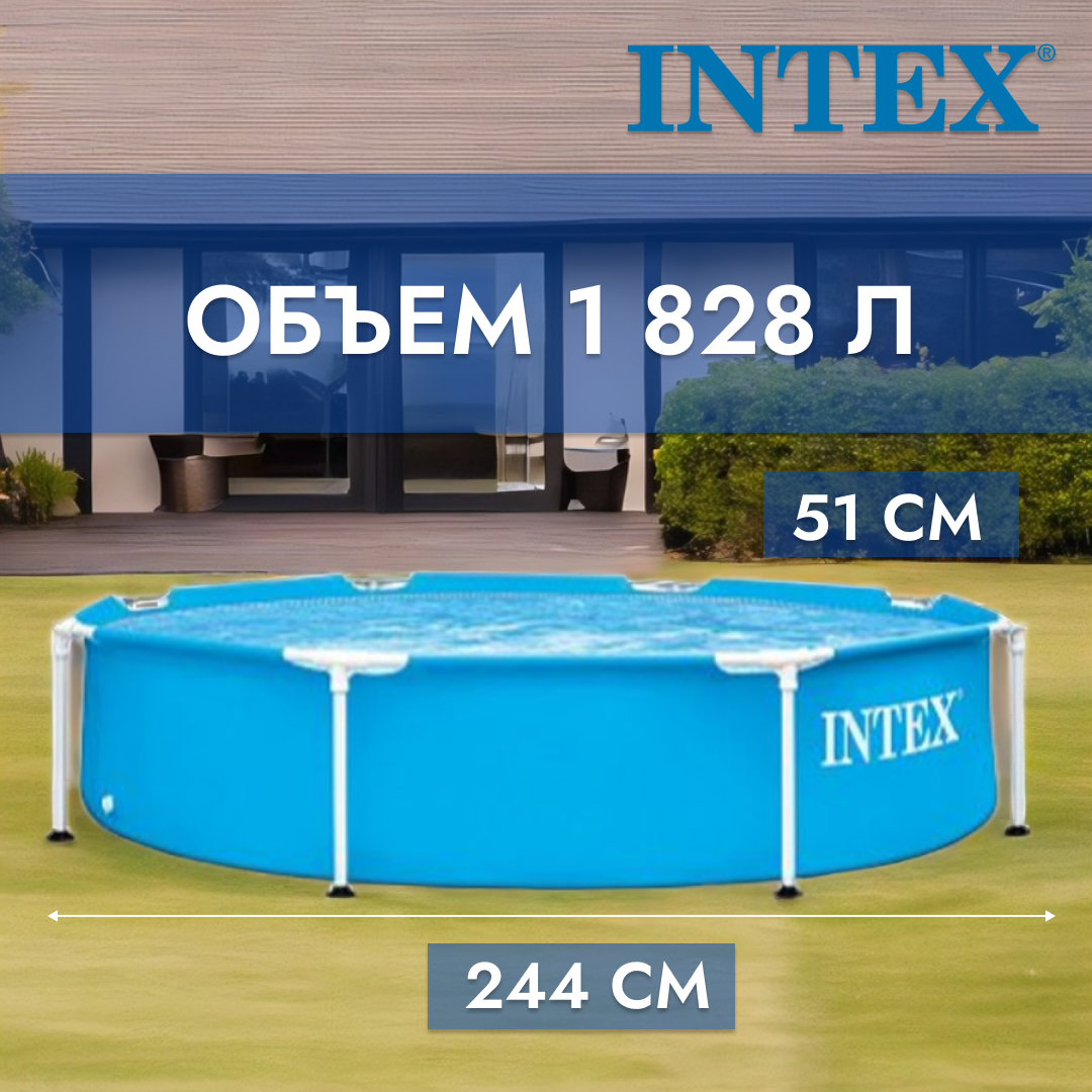 Каркасный бассейн Intex Metal Frame 28205 244х244х51 см - отзывы  покупателей на Мегамаркет | 600003769147