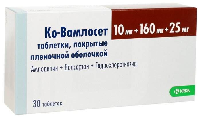 Ко-Вамлосет таблетки 10 мг+160 мг+25 мг 30 шт. - купить в интернет-магазинах, цены на Мегамаркет | препараты для снижения артериального давления 106619