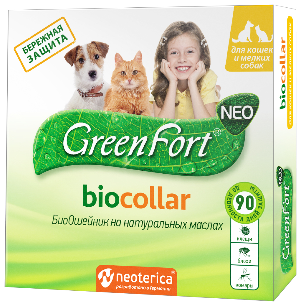 Ошейник для кошек и мелких собак против блох, клещей GreenFort NEO зеленый, 40 см