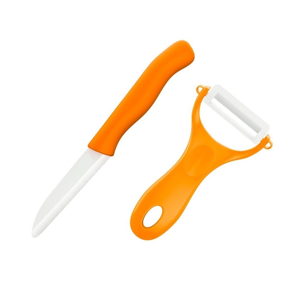 Набор керамический нож и овощечистка (Цвет: Оранжевый  )