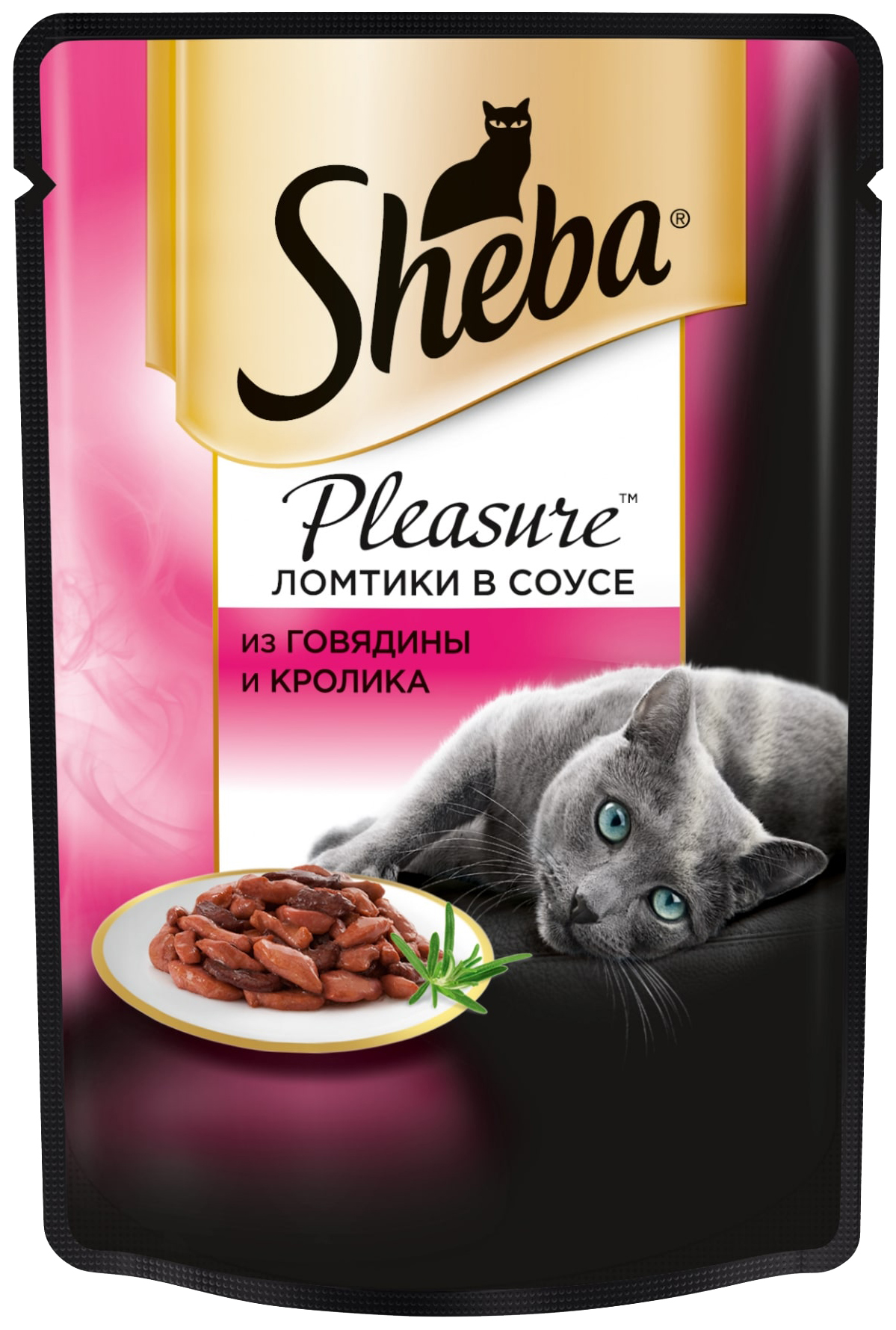 Влажный корм для кошек Sheba Pleasure Ломтики из говядины и кролика в соусе, 24 шт по 85г
