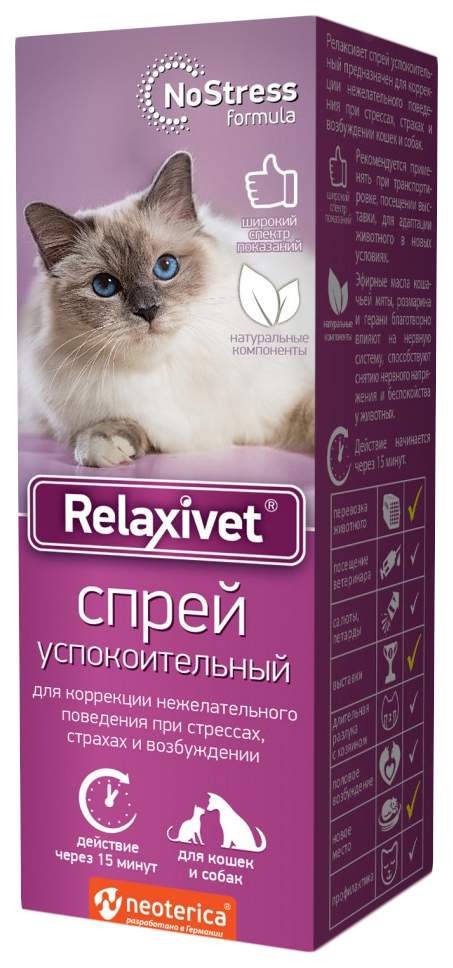 Спрей успокоительный для кошек и собак Relaxivet, 50 мл