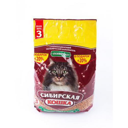 Впитывающий наполнитель Сибирская кошка Универсал бентонитовый, 3 л