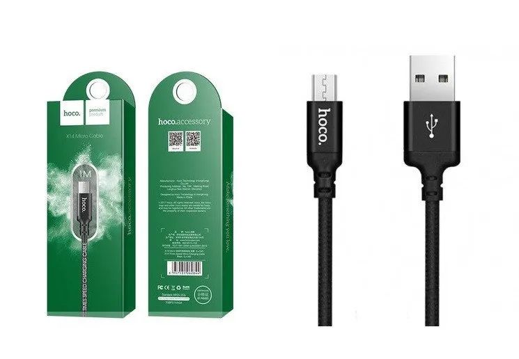 Кабель Hoco X14 Micro USB - USB 2 м, черный, купить в Москве, цены в интернет-магазинах на Мегамаркет