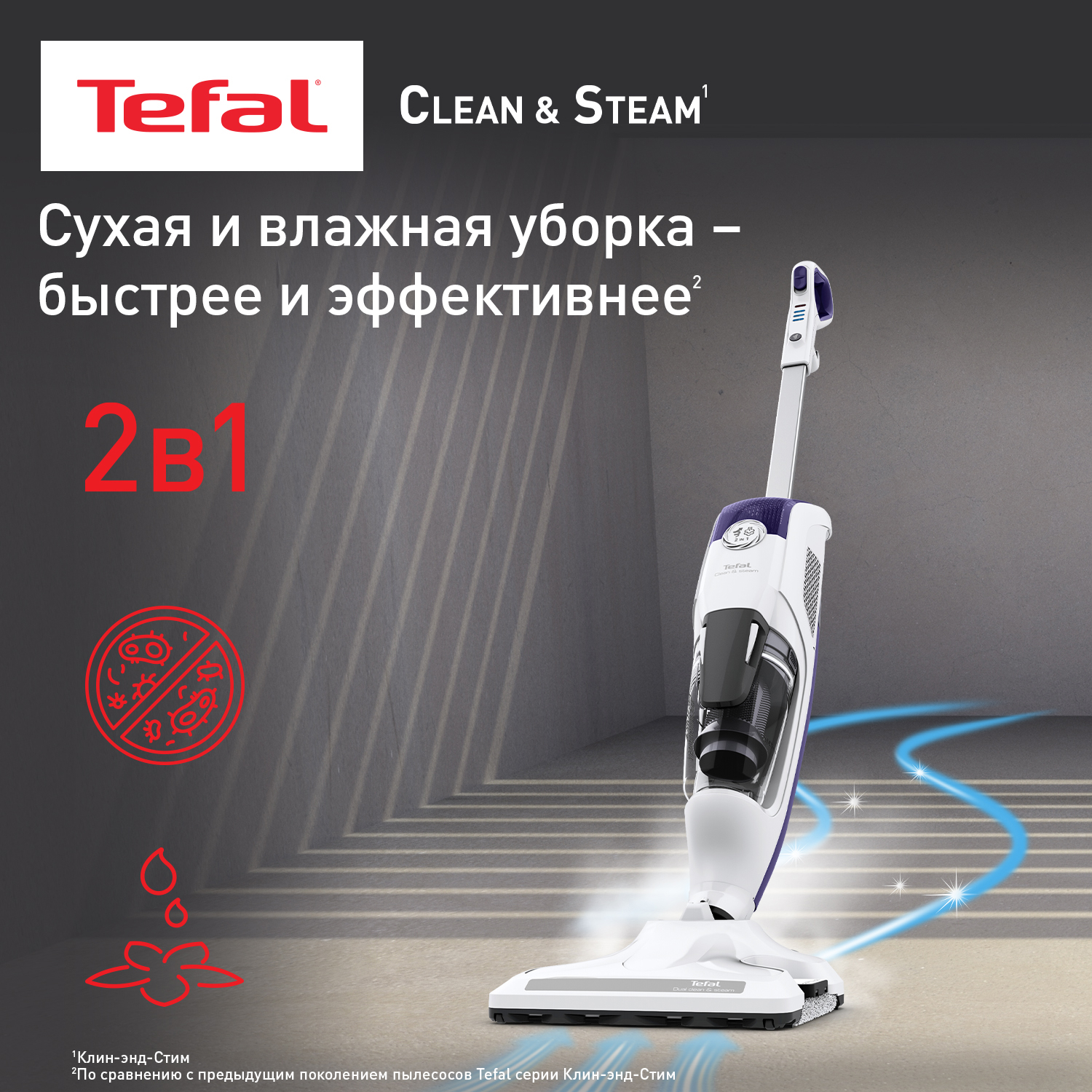 Паровой пылесос Tefal Clean & Steam Revolution VP7751WH, белый/синий - купить в Официальный магазин Tefal (Санкт-Петербург), цена на Мегамаркет