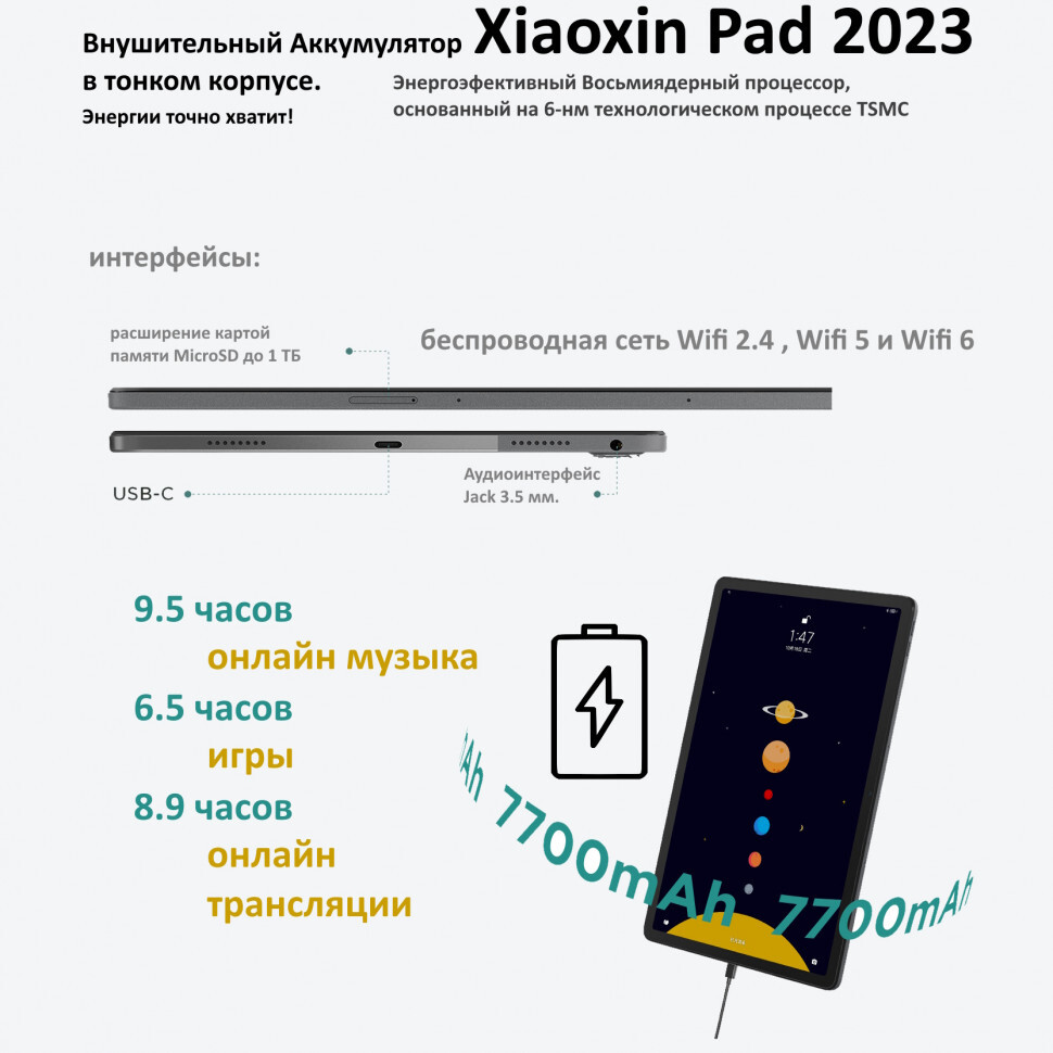 Планшет Lenovo Tab P11 (2nd Gen) Xiaoxin PadPlus 2023 (TB350FU) 6/128 ГБ  серый, купить в Москве, цены в интернет-магазинах на Мегамаркет