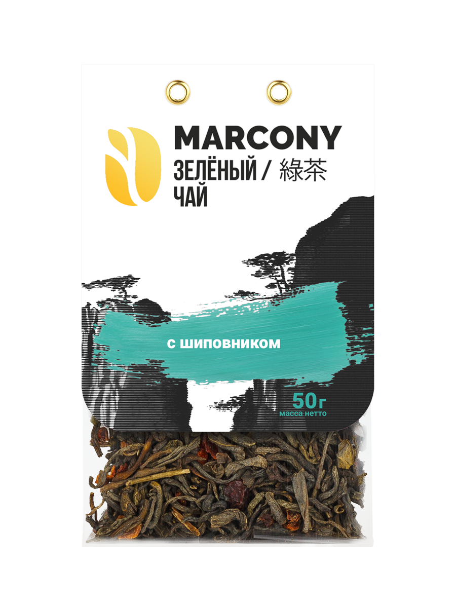 Чай Marcony зеленый с шиповником 50 г