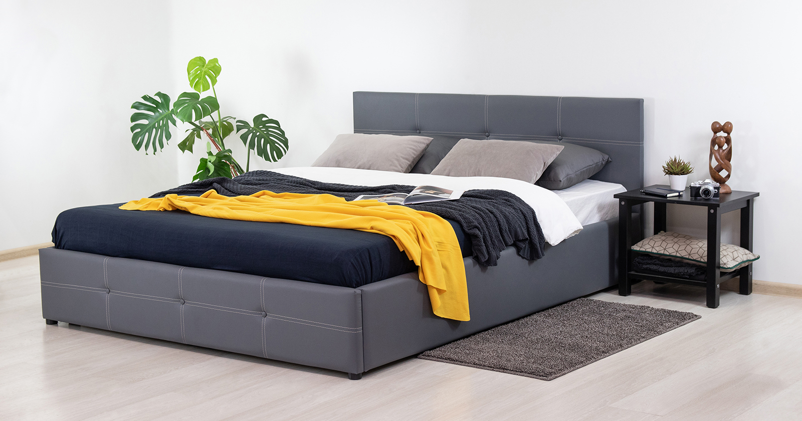 Кровать интерьерная Синди 1600ПОД Марика 485 серый, 170х215х85 см