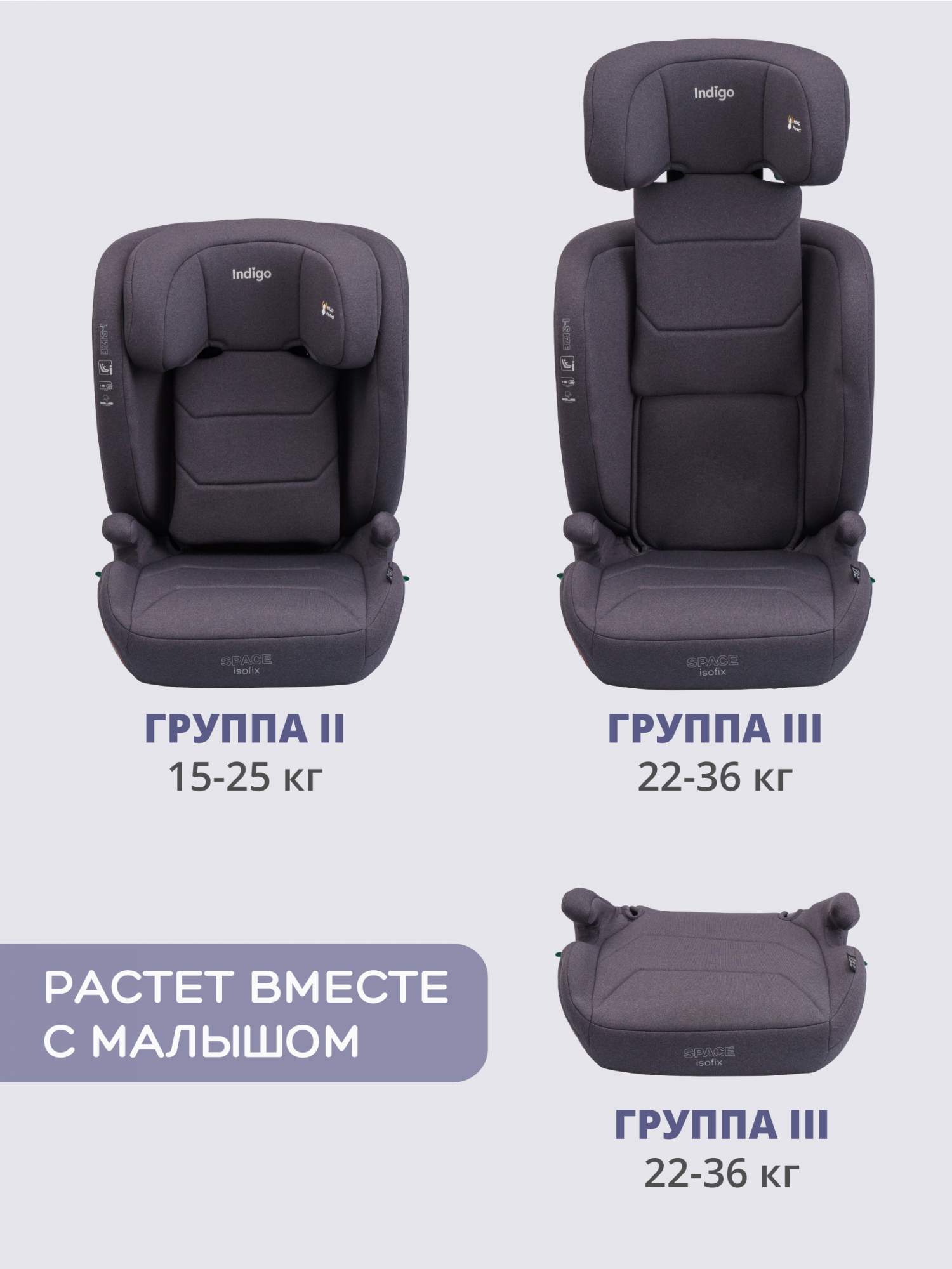 Автокресло бустер 2 в 1 Indigo Space isofix, 15-36 кг, группа 2-3, серый –  купить в Москве, цены в интернет-магазинах на Мегамаркет