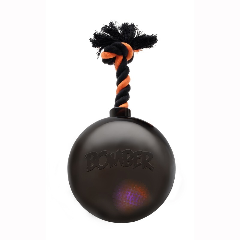 Апорт для собак Hagen Bomber мяч светящийся с ручкой, черный, 17 см