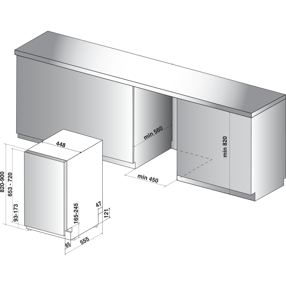 Глубина встроенной посудомоечной машины 45 см. Hotpoint-Ariston HSIC 3t127.