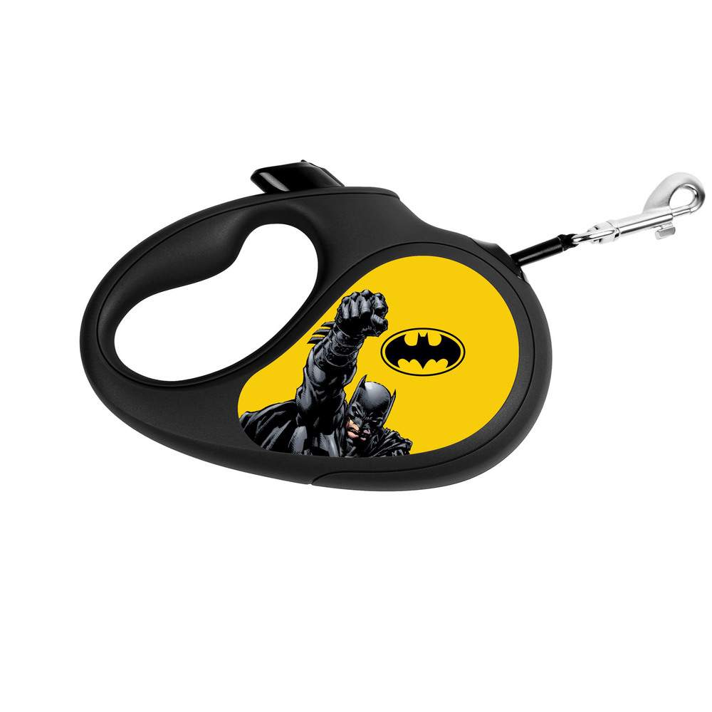 Поводок-рулетка Collar Waudog с рисунком "Бэтмен Желтый", размер S до 15кг, 5 м, черный