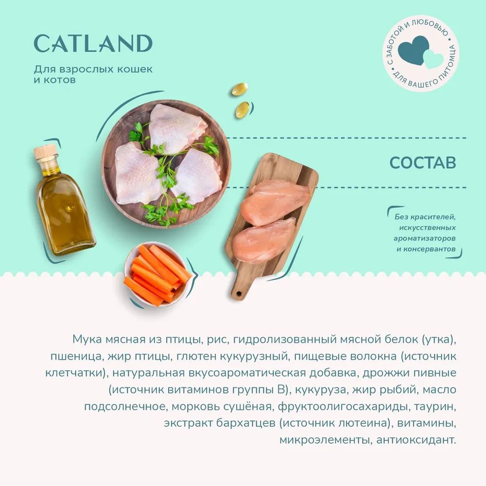 Купить сухой корм для кошек Catland полнорационный с курицей и уткой, 0,35  кг, цены на Мегамаркет | Артикул: 100042806105