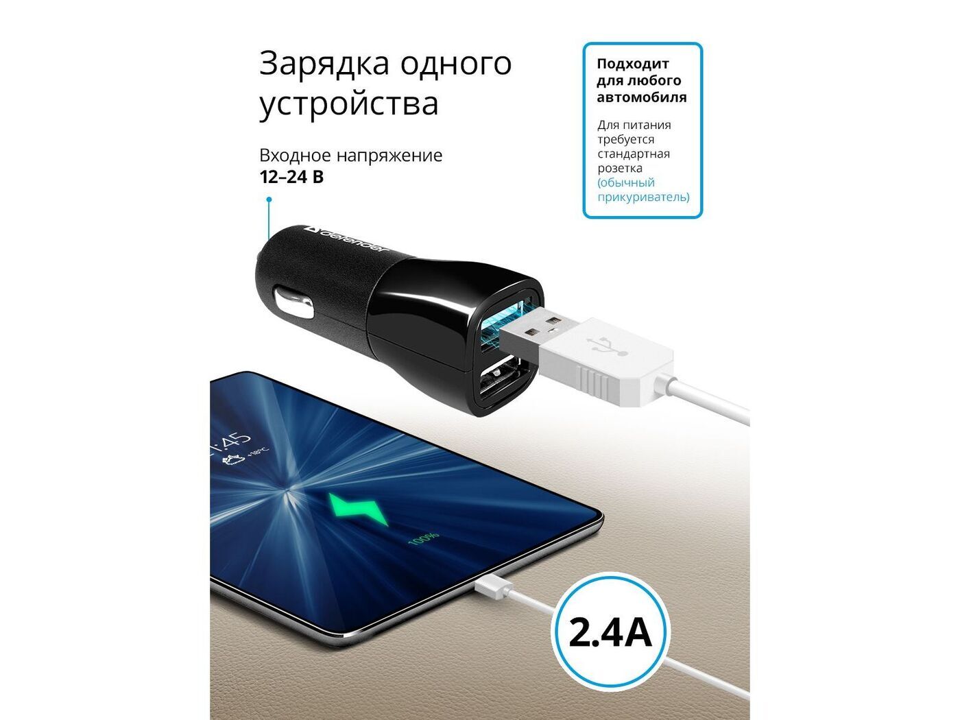 Автомобильное зарядное устройство Defender ECA-24 2xUSB, 5V/2.4А - отзывы  покупателей на Мегамаркет