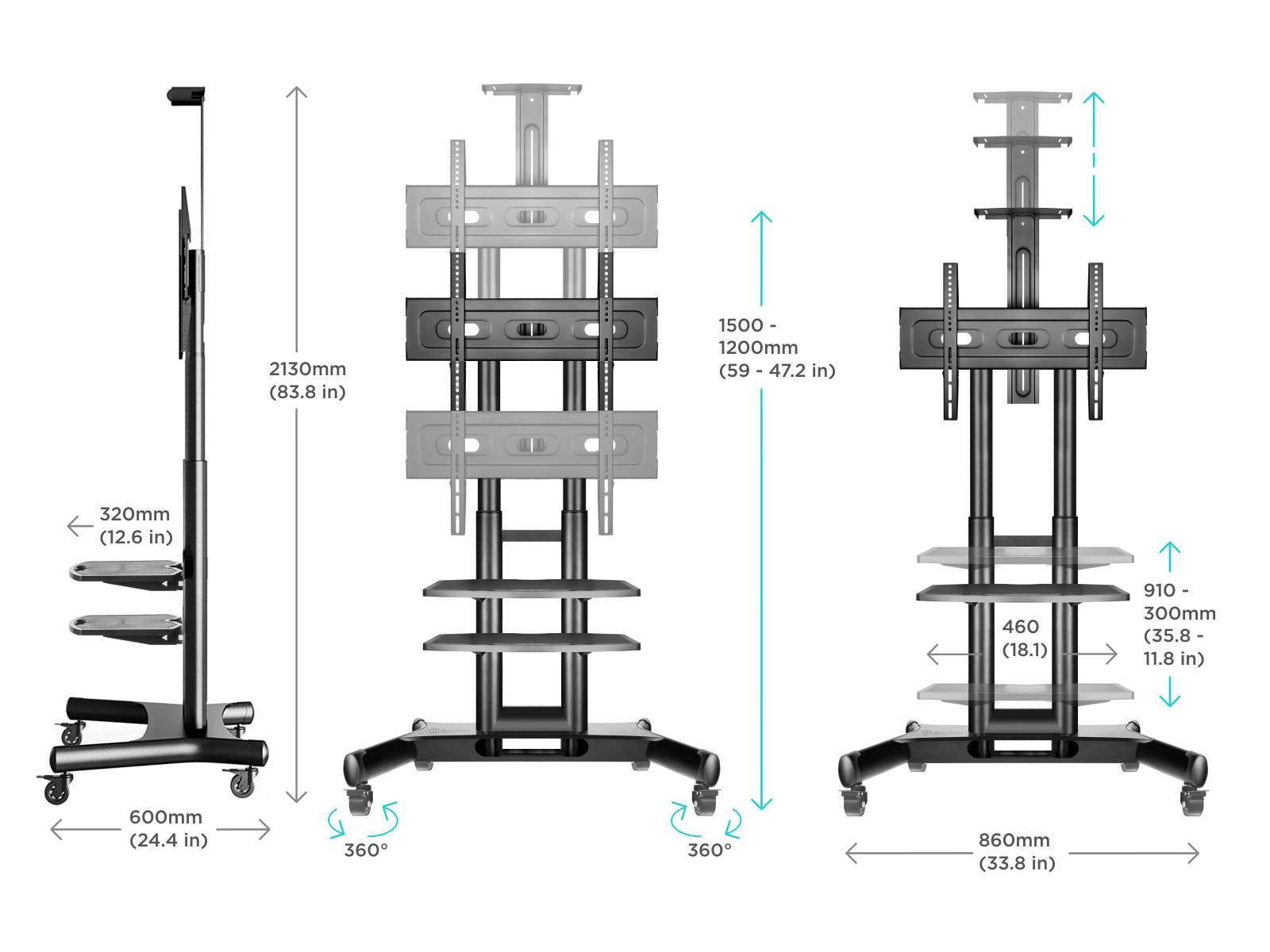 Стойка для телевизора 40"-70" ONKRON TS1552 мобильная с кронштейном, чёрная