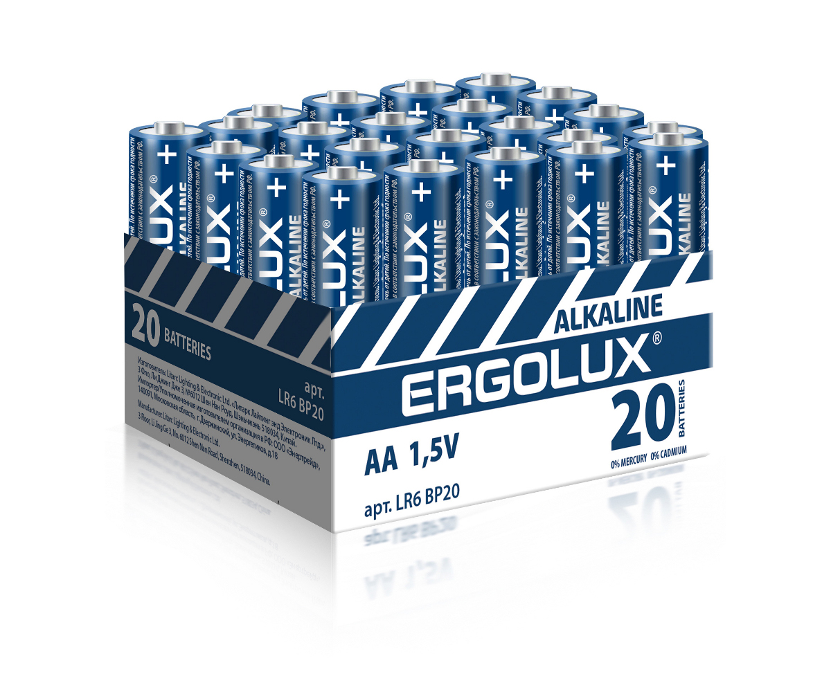 Батарейка щелочная Ergolux Alkaline LR6 BP20 AA, 1,5V, 20 шт. - купить в CAMELION (со склада МегаМаркет), цена на Мегамаркет