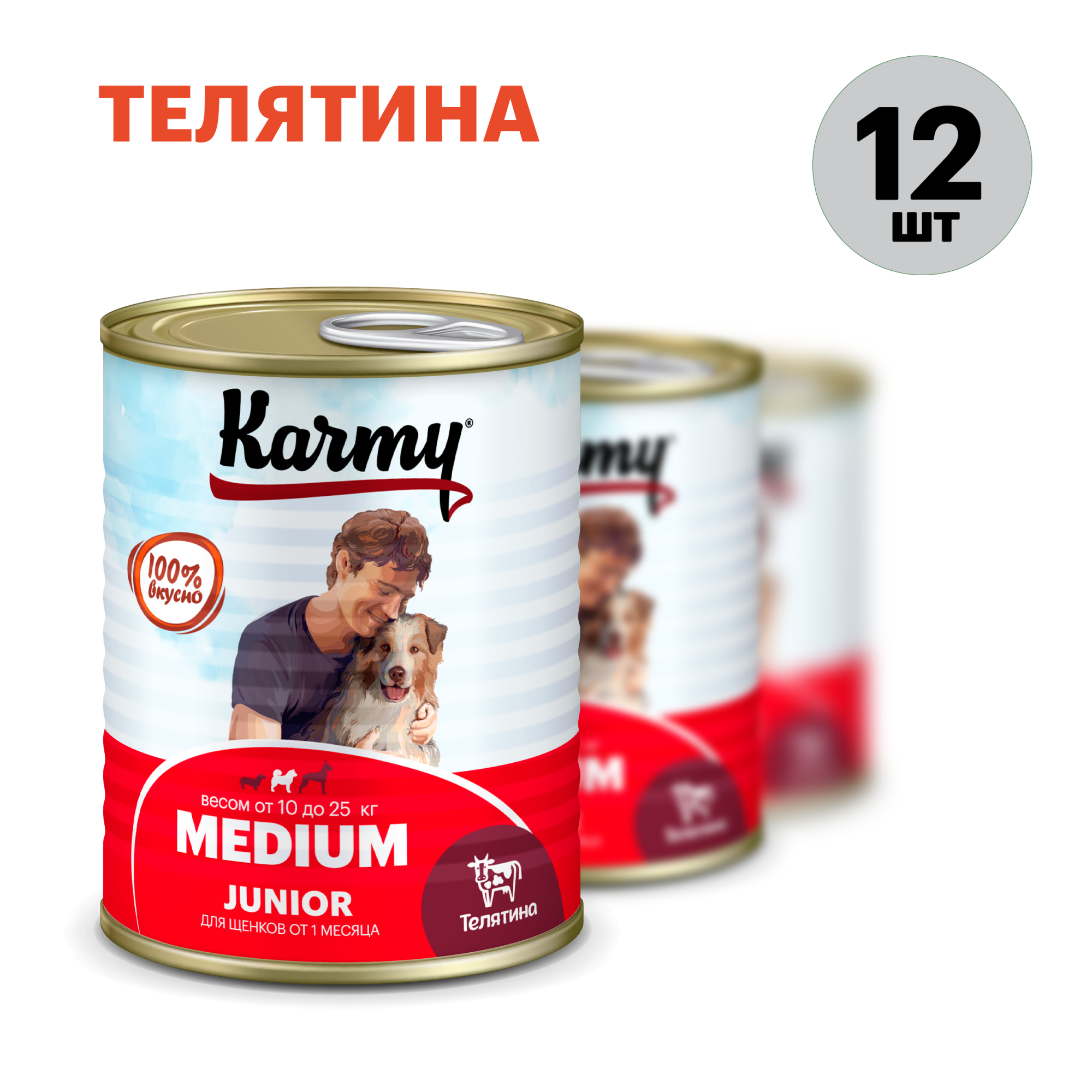 Консервы для щенков KARMY MEDIUM Junior, для средних пород, телятина, 12 шт по 340 г - купить в KARMY (со склада Мегамаркет), цена на Мегамаркет