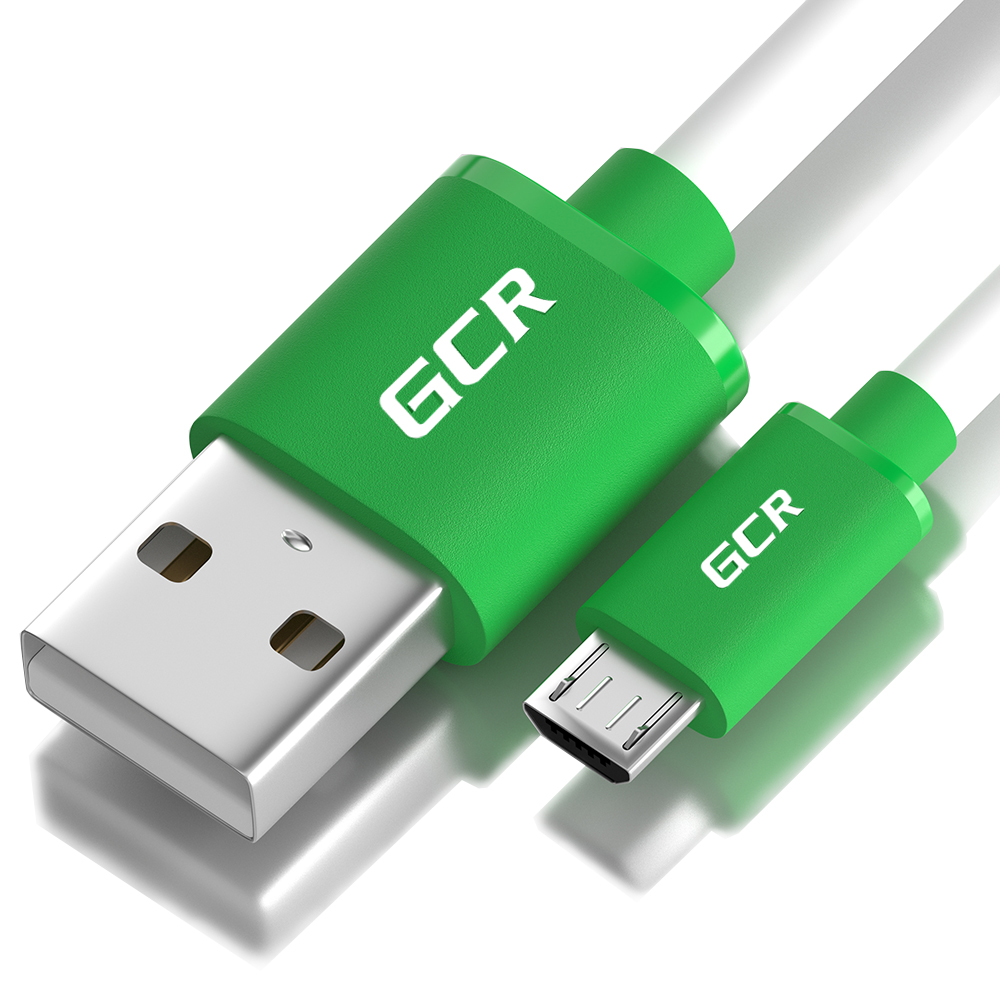 GCR Кабель 0.5м MicroUSB, белый, зеленые коннекторы, 28/28 AWG, экран,  морозостойкий, купить в Москве, цены в интернет-магазинах на Мегамаркет